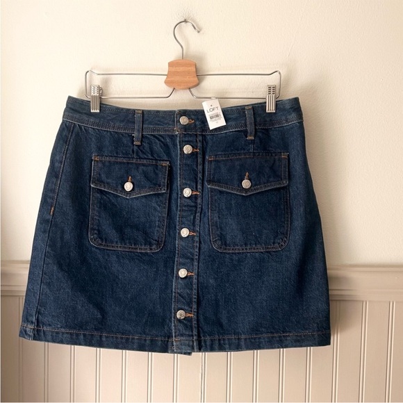 ⭐️ NEW LOFT Dark Blue Denim Skirt with Button Detail Size 12 Womens - Picture 2 of 6